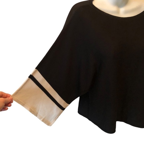 Eileen Fisher Bateau-Neck Contrasting Stripe Batwing Sleeve Sweater XS Black - Picture 3 of 8